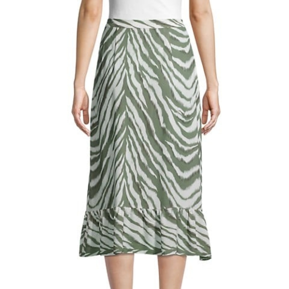 French Connection Olive Green Tiger Stripe Wrap Midi Skirt NWT, Various - Picture 2 of 5
